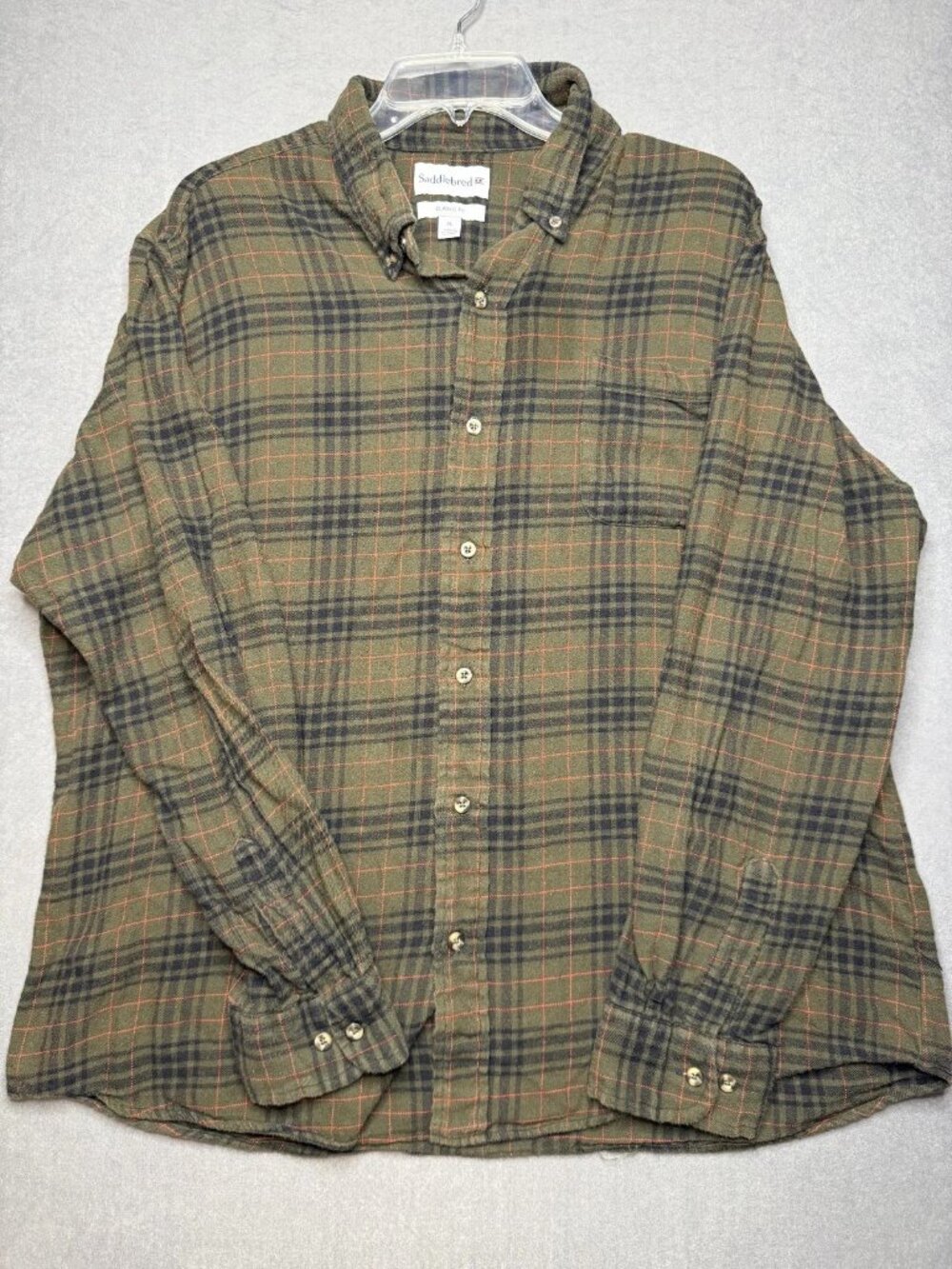 Saddlebred Mens XL Long Sleeve Plaid Shirt Brown Classic Fit